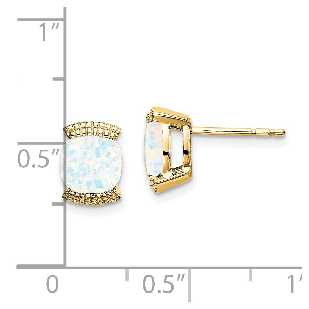 14k Yellow Gold Created Opal Stud Earrings