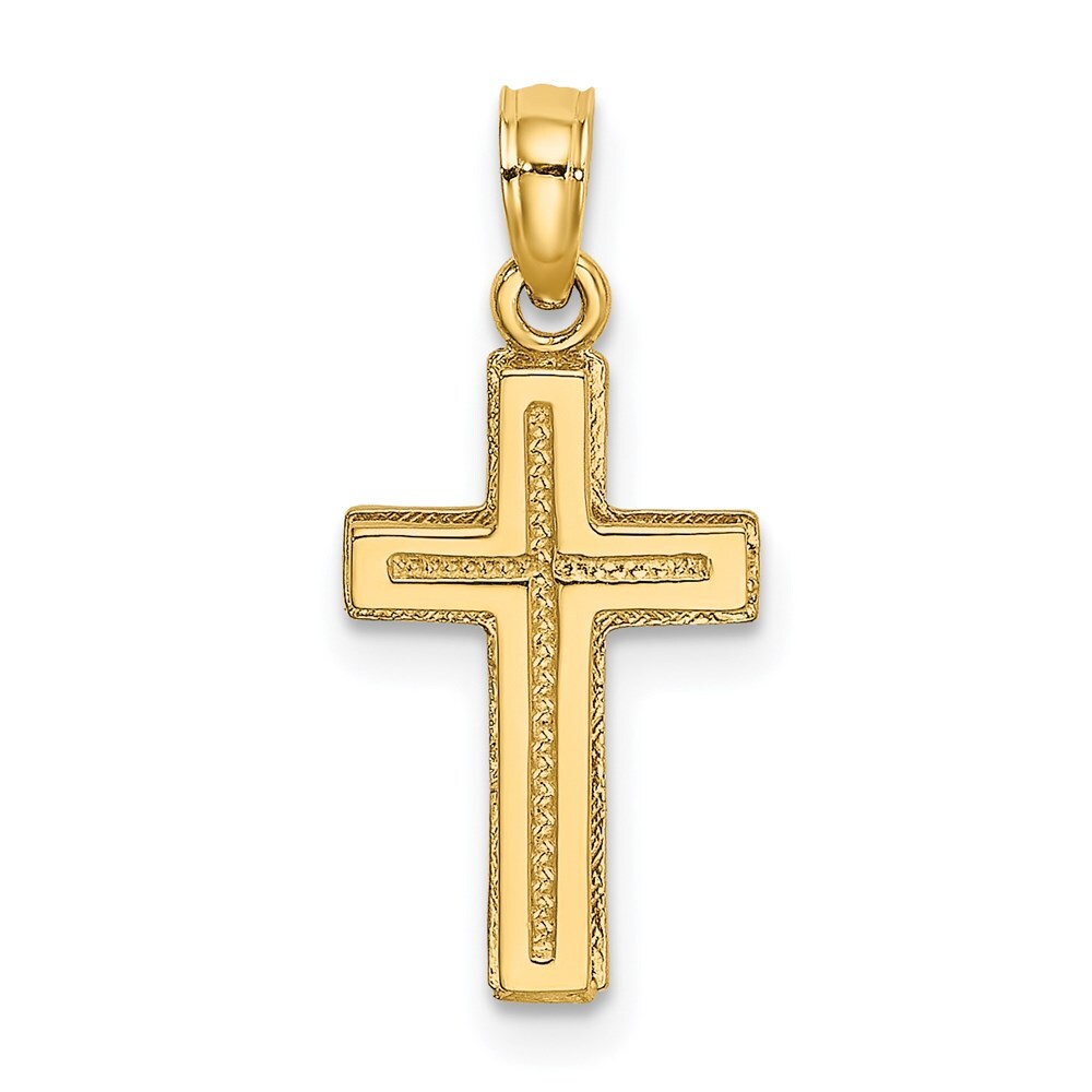 14k Yellow Gold 2-D Polished Textured Cross Charm Pendant for Women