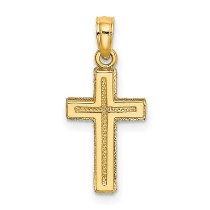 14k Yellow Gold 2-D Polished Textured Cross Charm Pendant for Women