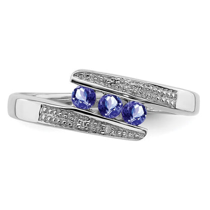 Sterling Silver Rhodium Tanzanite & Diamond Ring Size 8