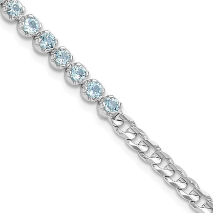 Sterling Silver Rhodium-plated 4mm 2.21BT Blue Topaz Curb Chain Bracelet