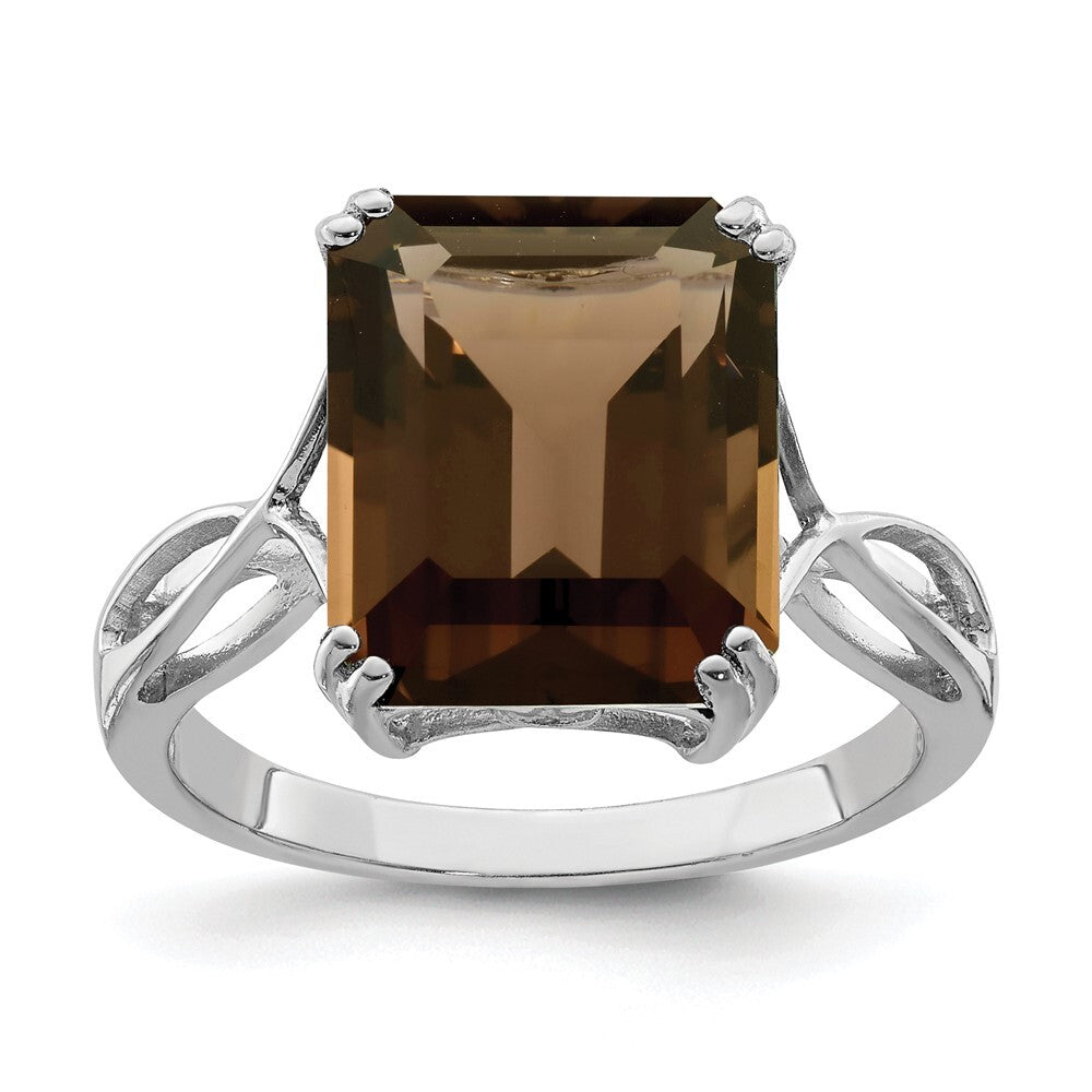 Sterling Silver Rhodium Smoky Quartz Ring Size 8