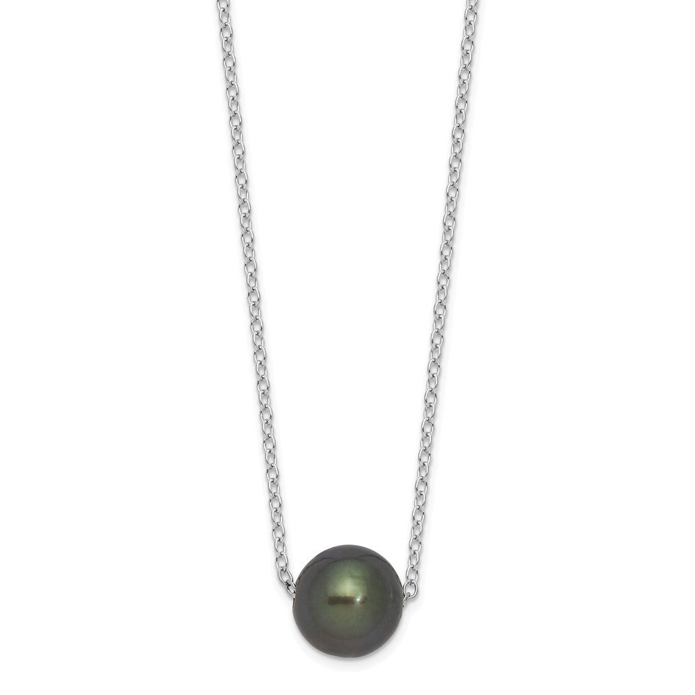 Sterling Silver 8-9mm Black Semi-Round Tahitian Cultured Pearl 17" Necklace