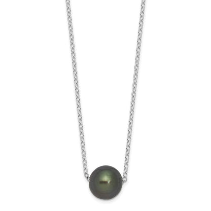 Sterling Silver 8-9mm Black Semi-Round Tahitian Cultured Pearl 17" Necklace
