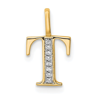 14k Yellow Gold Diamond Letter T Initial Pendant