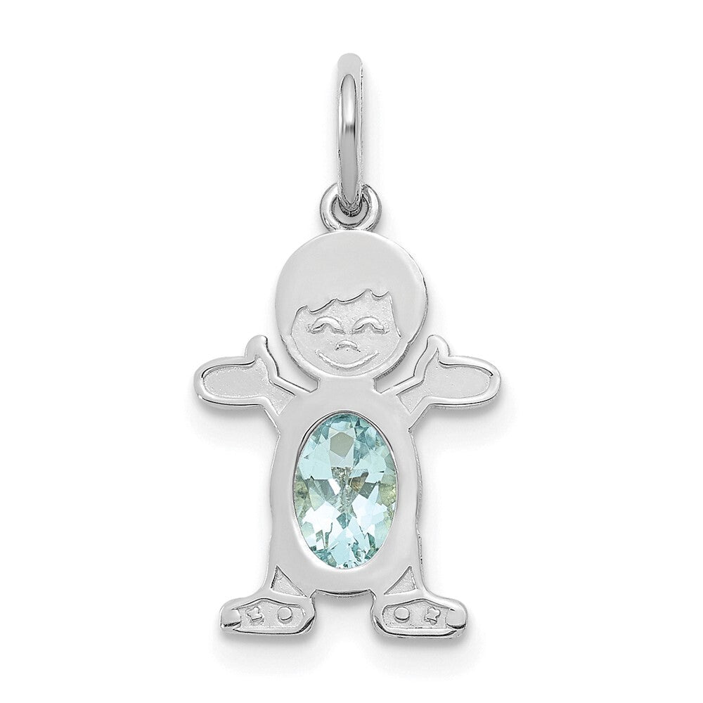 14k White Gold Boy 6x4 Oval Genuine Aquamarine-March Pendant for Women