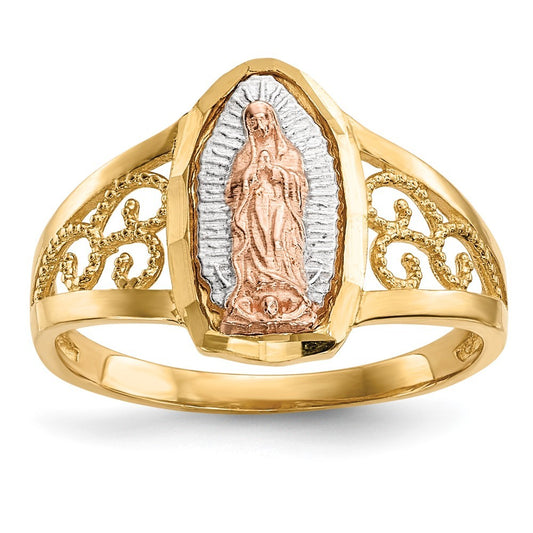 14K Two-tone Gold White Rhodium Lady of Guadalupe Ring