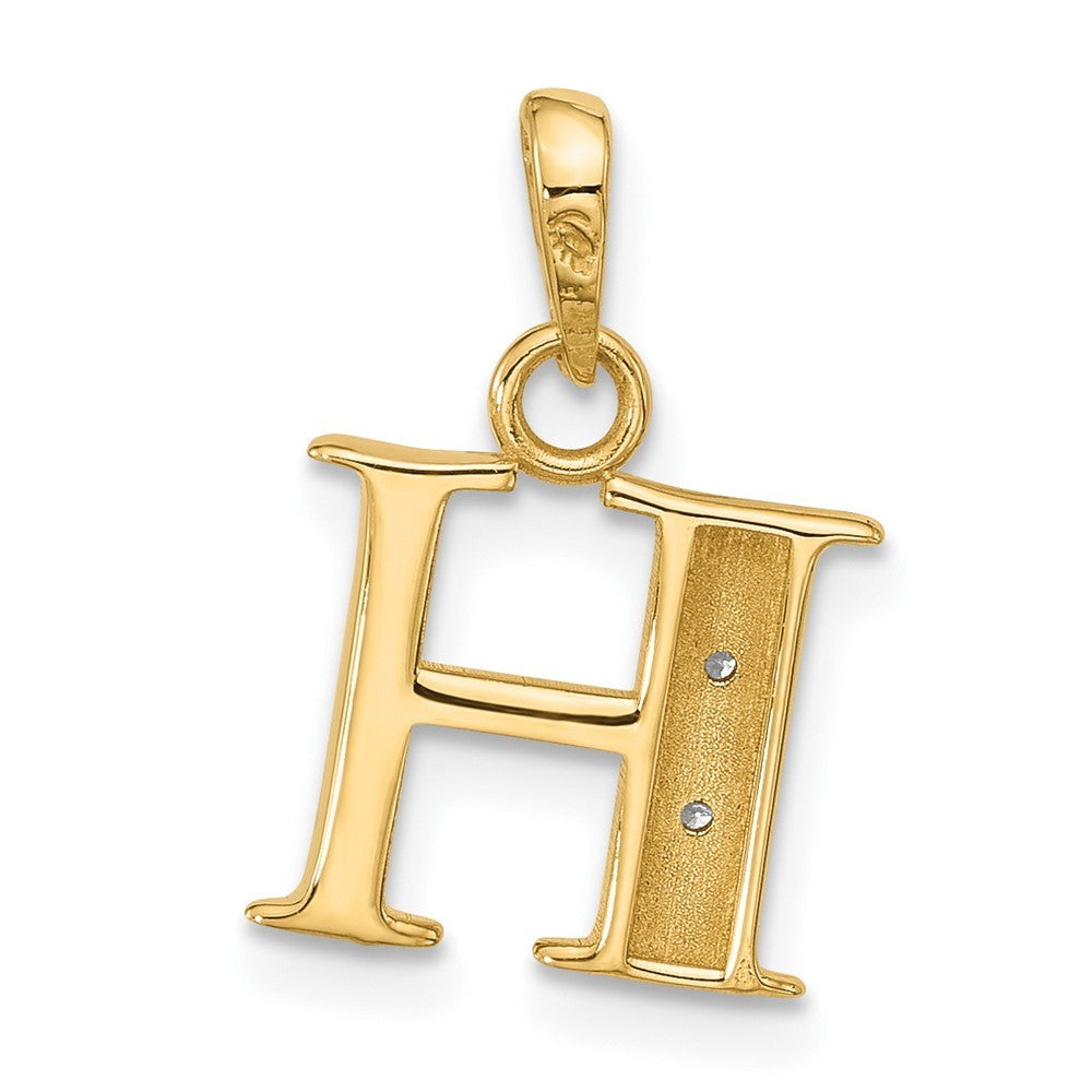 14k Yellow Gold with Rhodium Diamond Letter H Initial Pendant