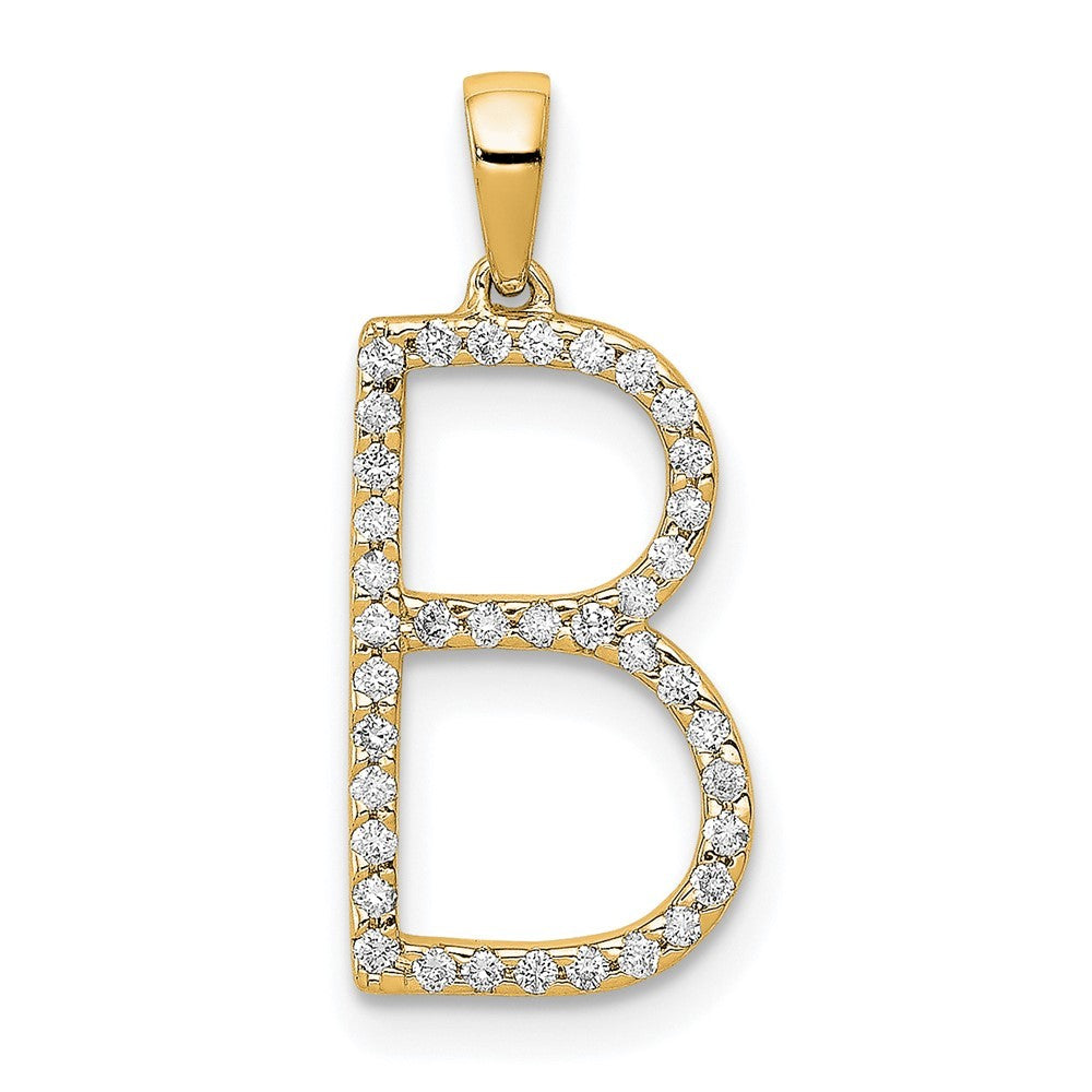 14k Yellow Gold Diamond Letter B Initial Pendant