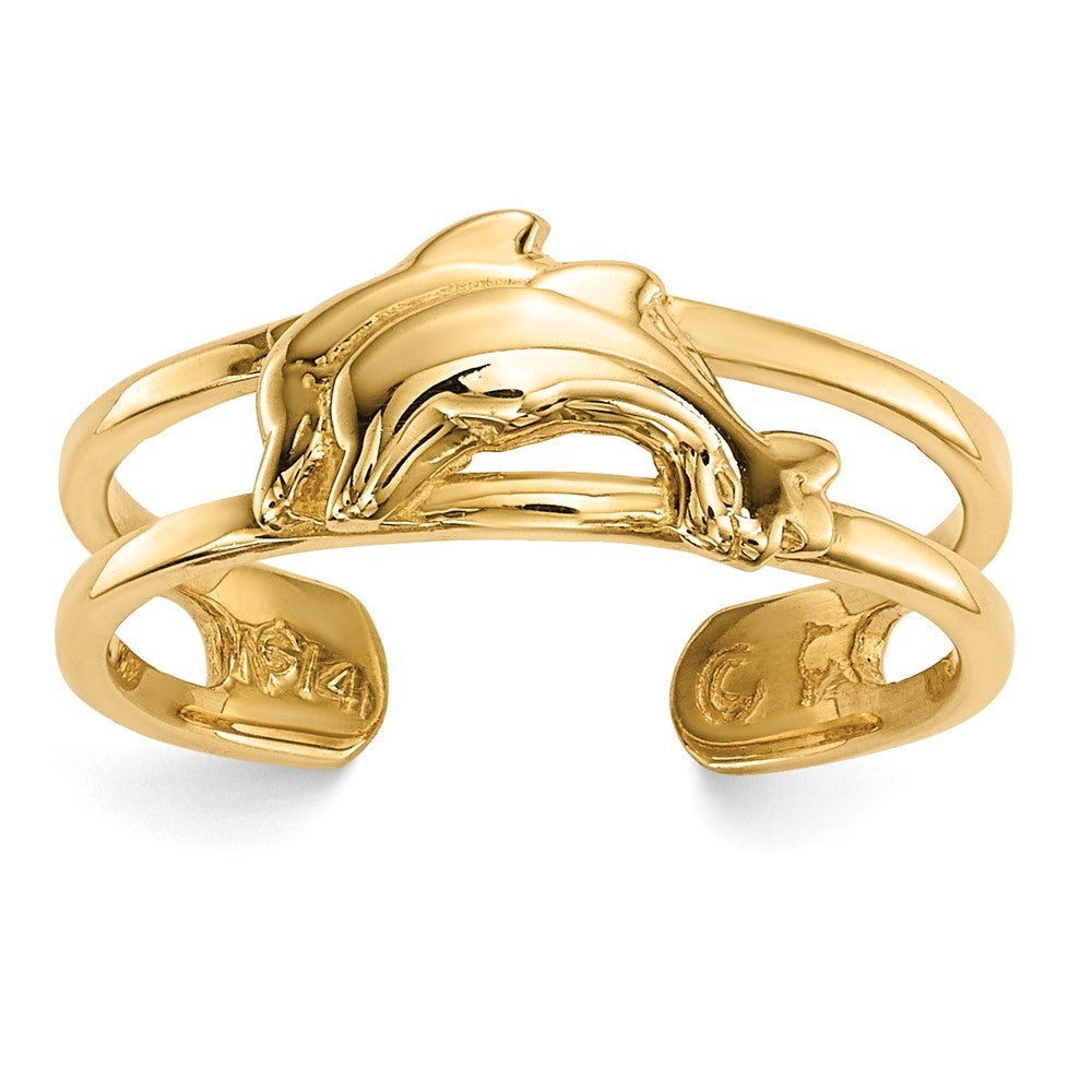 14k Yellow Gold Dolphins Toe Ring