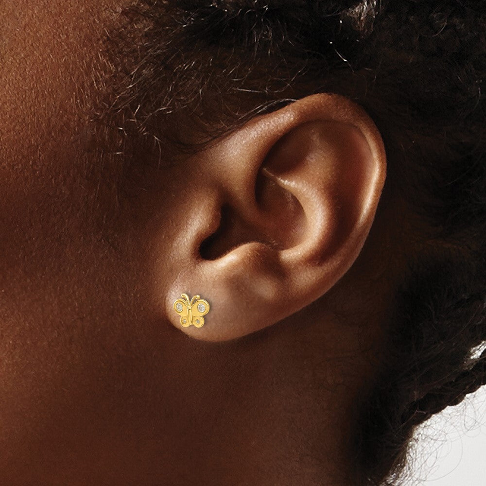 14k Yellow Gold Polished Cubic Zirconia Butterfly Stud Earrings Gift for Women