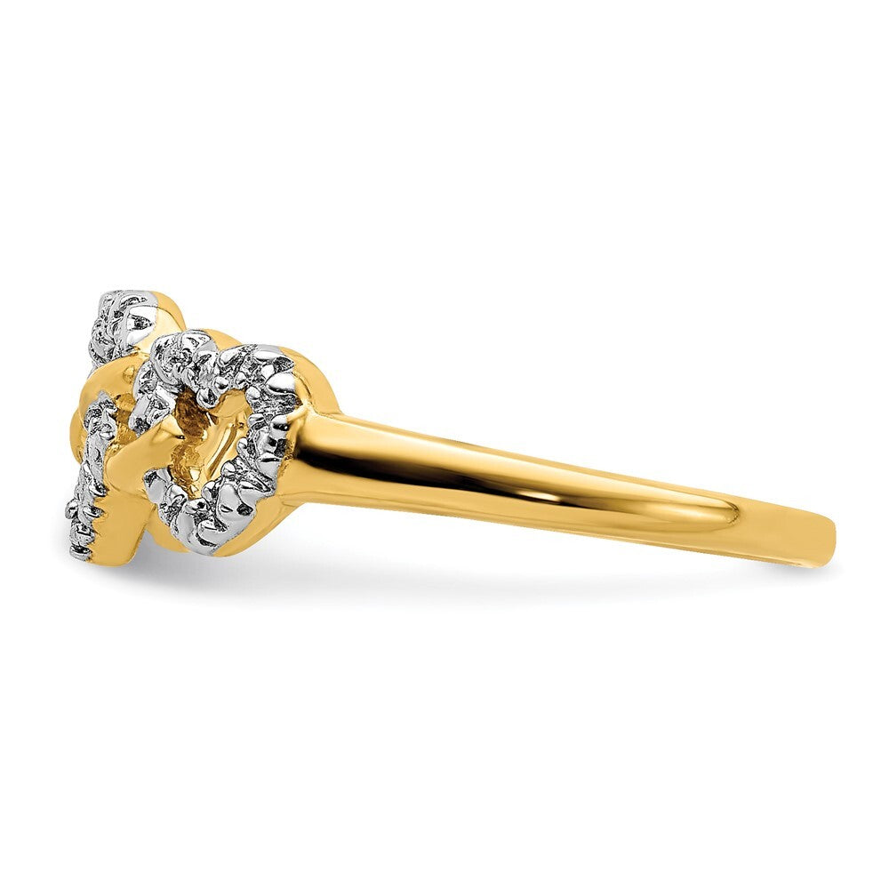 14K Yellow Gold Diamond Triple Heart Ring Size 7