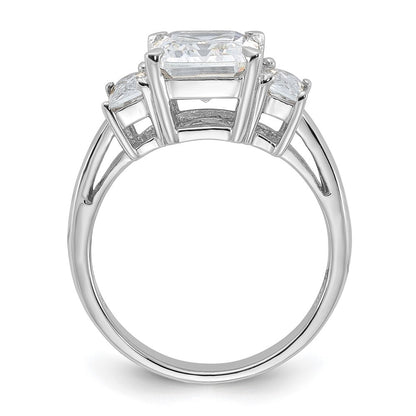 Sterling Silver Rhodium-plated Emerald-cut Cubic Zirconia 3-stone Ring Size 8