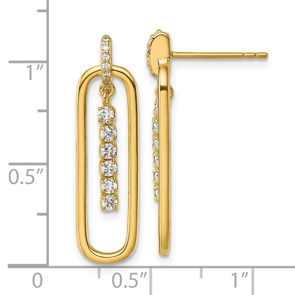 Sterling Silver Gold-tone with White CZ Oblong Dangle Earrings