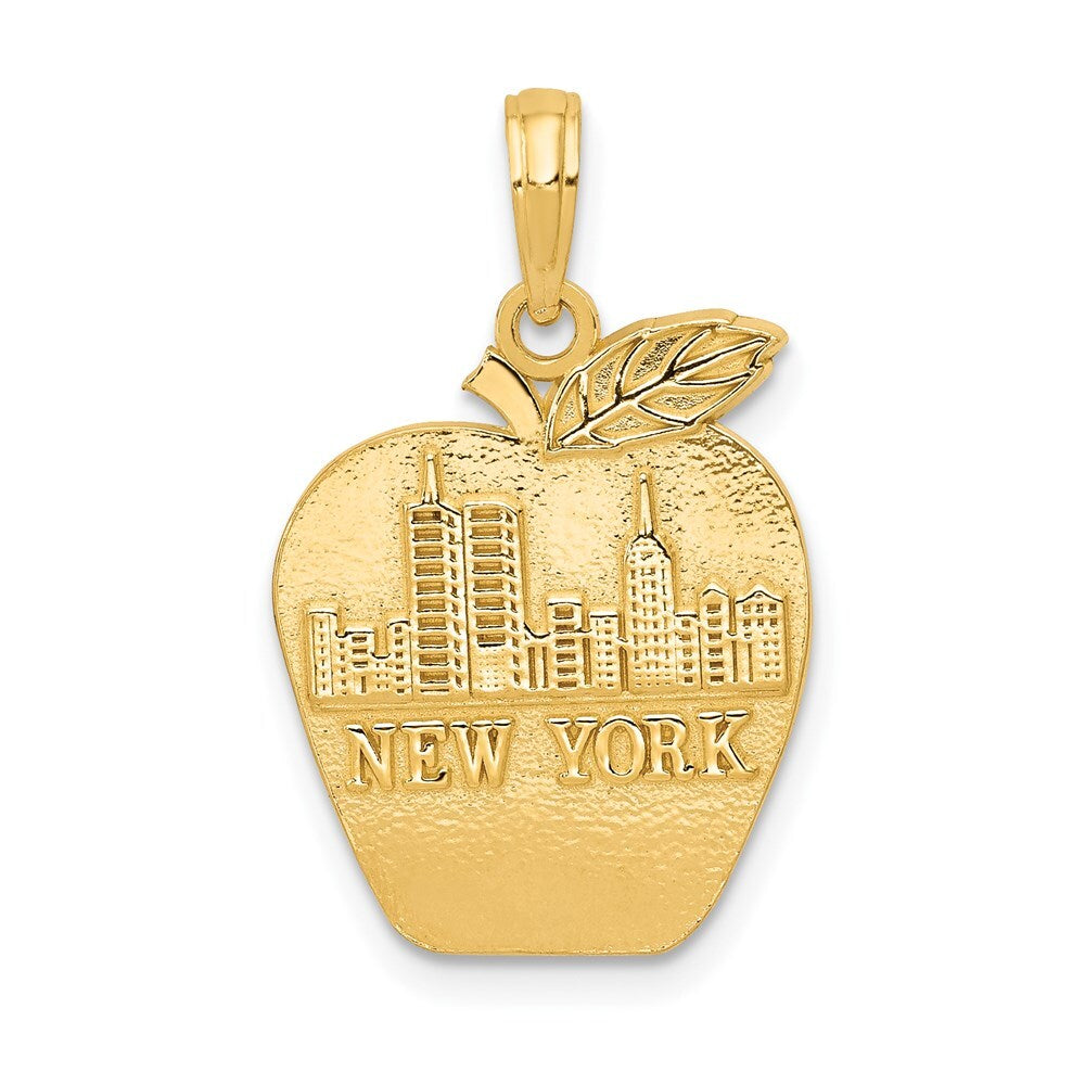 14k Yellow Gold Solid NEW YORK Skyline on Small Apple Pendant for Women