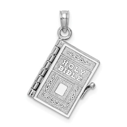 14k White Gold 3-D Holy Bible  Lord's Prayer Moveable Charm Pendant for Women