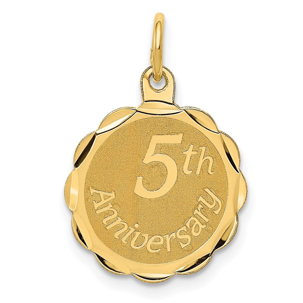 14k Yellow Gold Happy 5th ANNIVERSARY Charm Pendant for Women