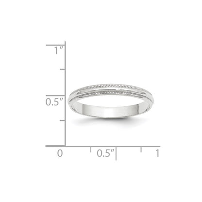 14k White Gold 3mm Lightweight Milgrain Half Round Wedding Band Size 7