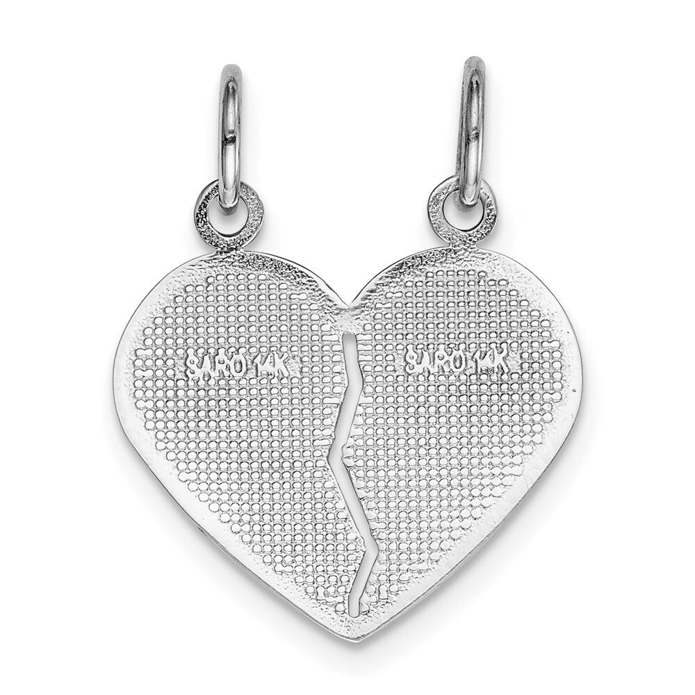 14k White Gold DAUGHTER-MOM Break-apart Heart Charm Pendant for Women