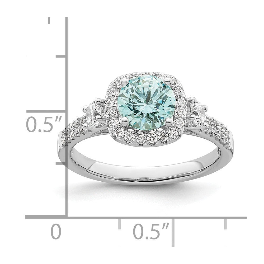 Sterling Silver Rhodium plated Carribean Green & White CZ Ring Size 8