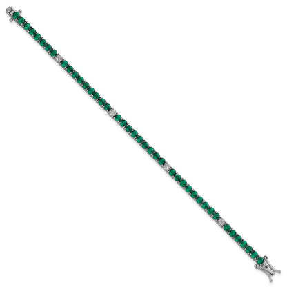 Sterling Silver Rhodium-plated Polished Round Green and White CZ 7 Inch Bracelet