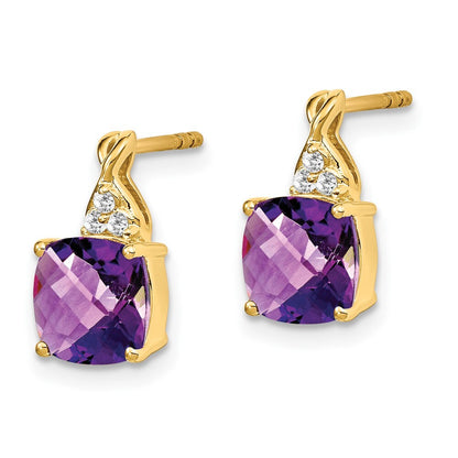 14k Yellow Gold Checkerboard Amethyst and Diamond Drop & Dangle Earrings