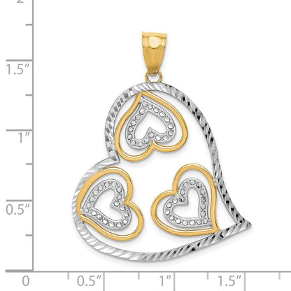 14k Yellow Gold w Rhodium Polished Hearts Inside Heart Pendant