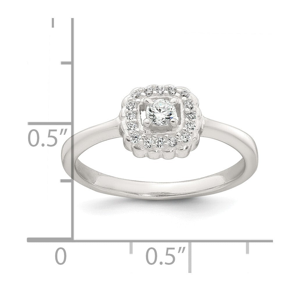 Sterling Silver Polished Halo CZ Ring Size 7