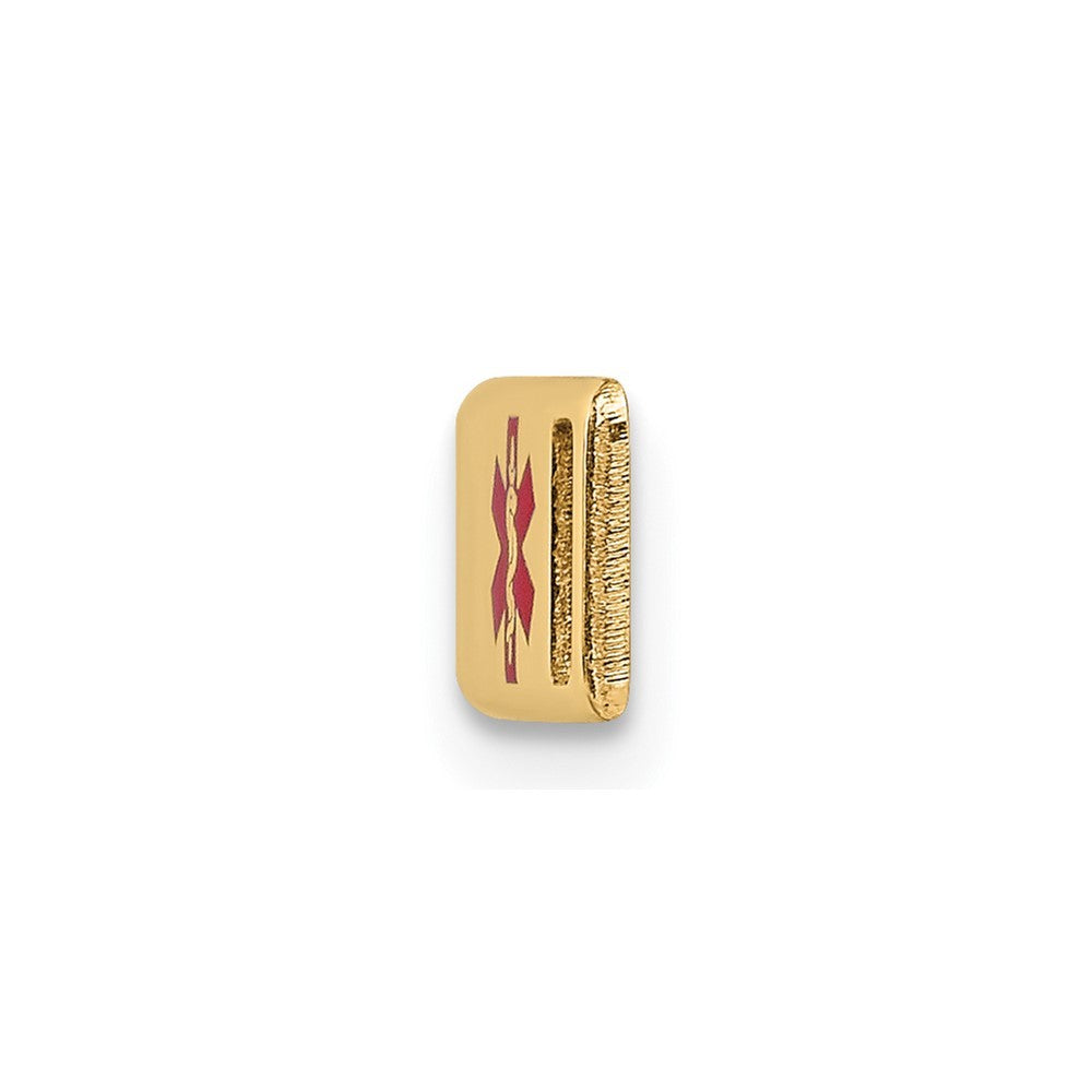 14k Yellow Gold  24x5mm Off-Center Red Epoxy Enameled Medical ID Plate # 816