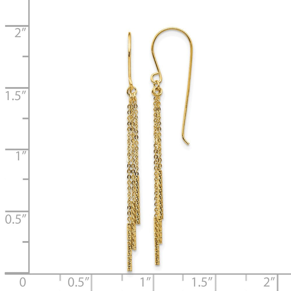 14k Yellow Gold Polished Diamond-cut Chain and Bar Shepherd Hook Earrings