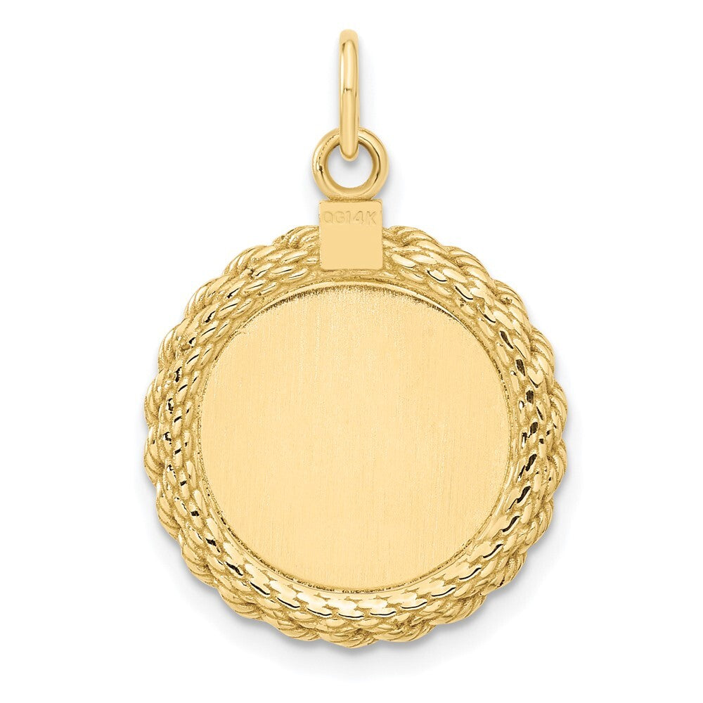 14k Yellow Gold Plain .013 Gauge Circular Disc with Rope Charm Pendant