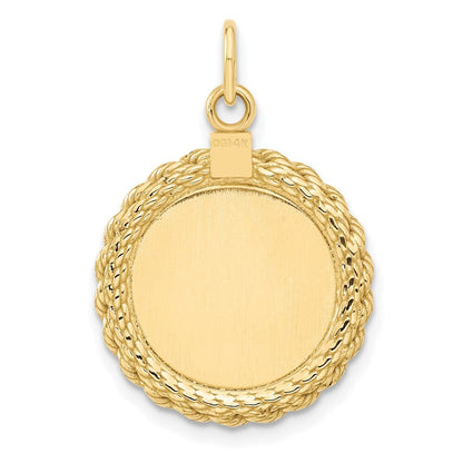 14k Yellow Gold Plain .013 Gauge Circular Disc with Rope Charm Pendant
