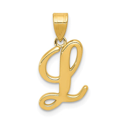 14k Yellow Gold Script Letter L Initial Pendant for Women