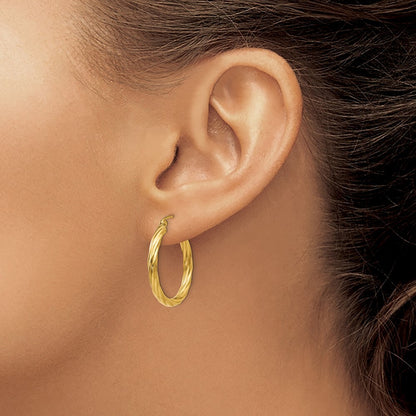 14k Yellow Gold Polished 3.25mm Twisted Hoop Earrings Gift for Women