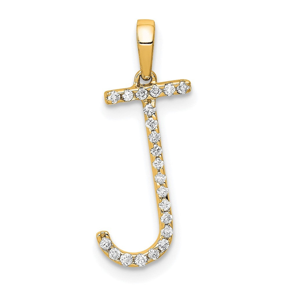 14k Yellow Gold Diamond Letter J Initial Pendant
