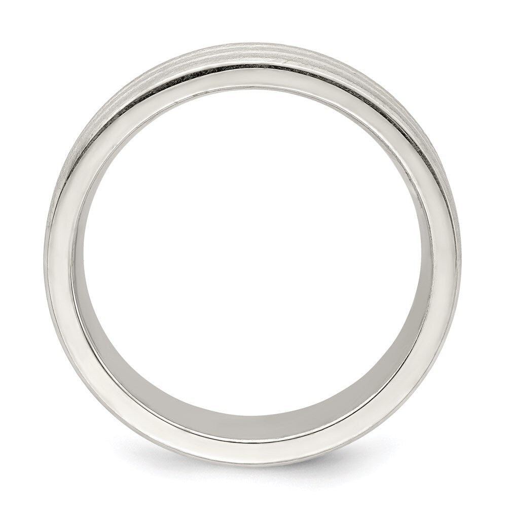Sterling Silver 6mm Brushed Flat Grooved Fancy Band Size 8