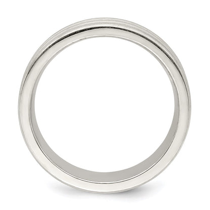 Sterling Silver 6mm Brushed Flat Grooved Fancy Band Size 8
