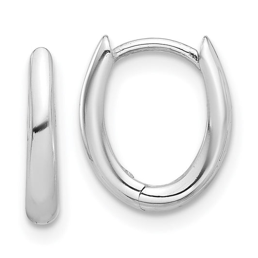14K White Gold Polished Oval Hinged Hoop Earrings Gift for Women