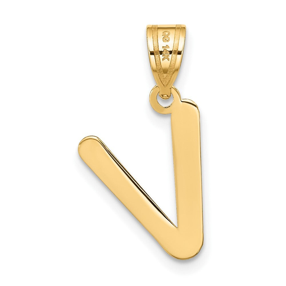 14k Yellow Gold Polished Bubble Letter V Initial Pendant for Women