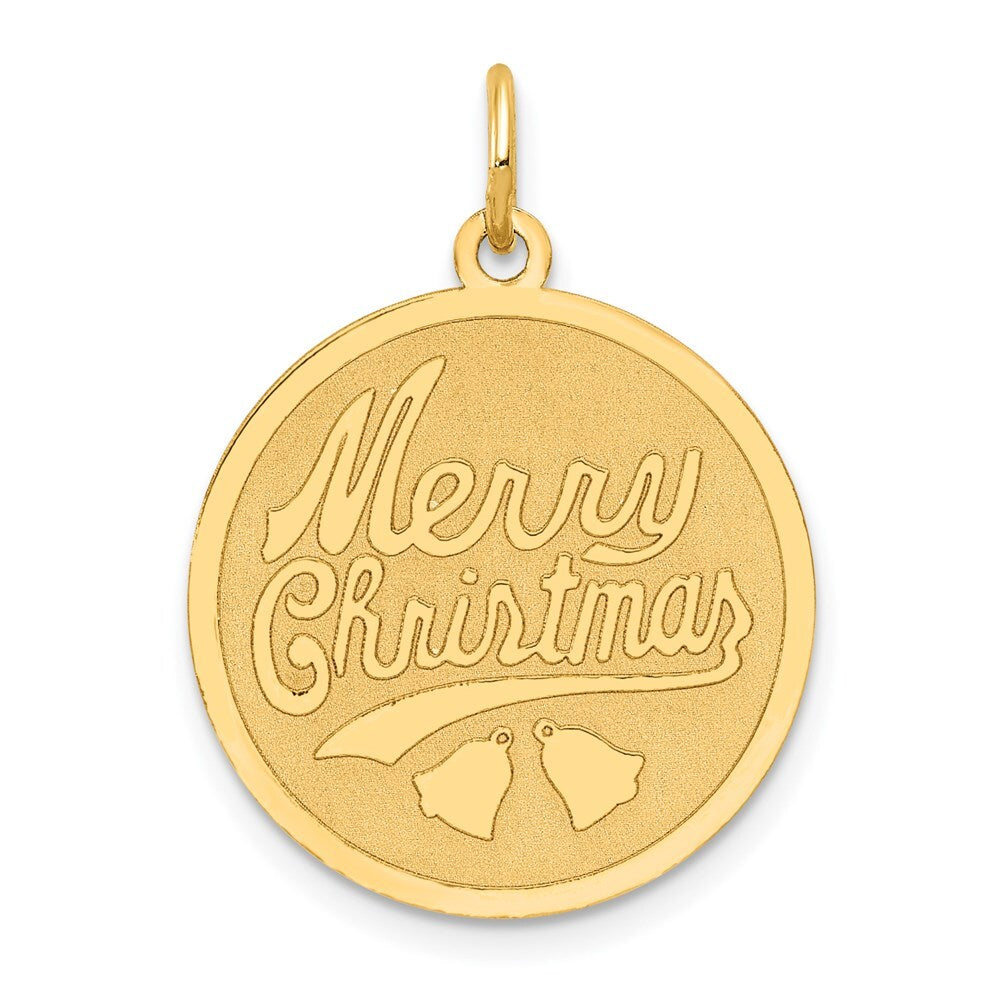 14k Yellow Gold Merry Christmas Disc Charm Pendant for Women