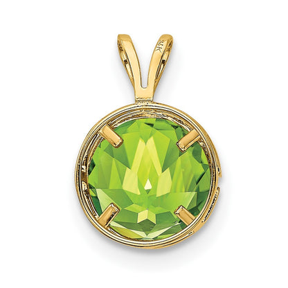 14k Yellow Gold 8mm Round Peridot Bezel Pendant