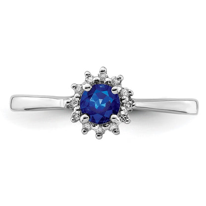 Sterling Silver Rhodium-plated Sapphire & Diamond Ring Size 7