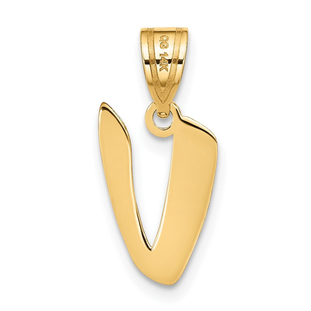 14k Yellow Gold Polished Script Letter V Initial Pendant for Women