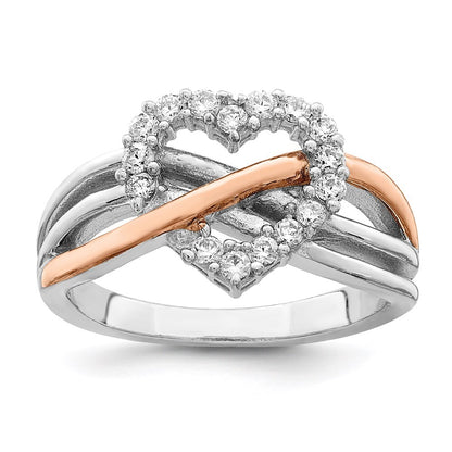 Sterling Silver and Vermeil Polished Cubic Zirconia Heart Ring Size 6