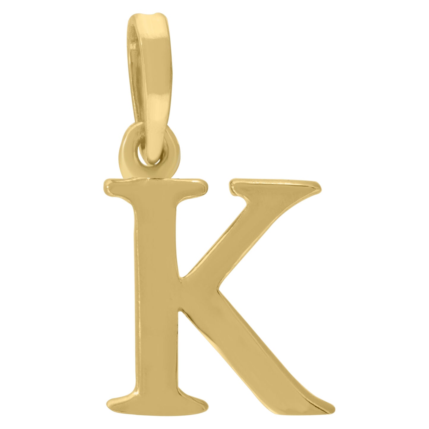 925 Sterling Silver Yellow-Tone Plain Initial Alphabet K Charm Pendant