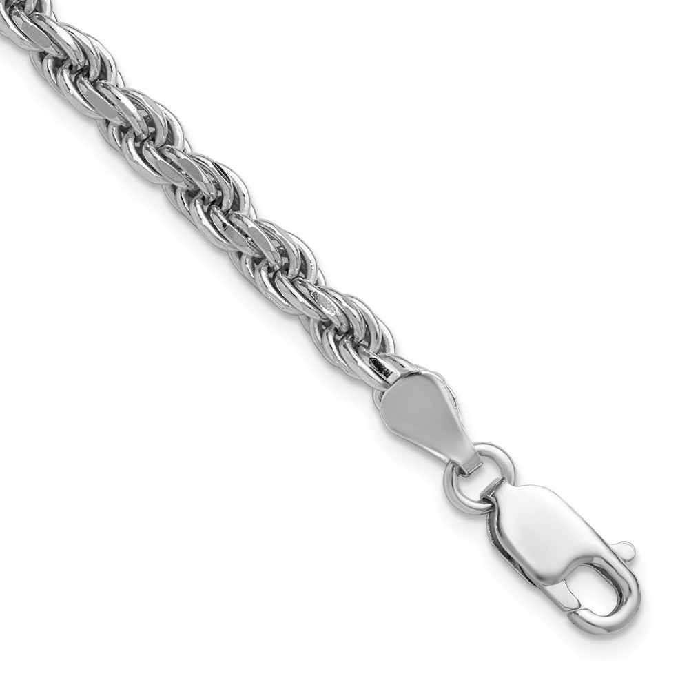 Sterling Silver Rhodium-plated 4.25mm Diamond-cut Rope Chain Bracelet