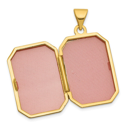 14k Yellow Gold Diamond Polished Floral And Star 20mm Rectangle Locket Pendant