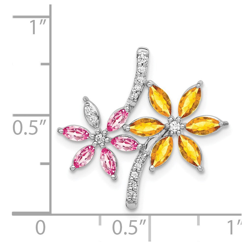 14k White Gold Diamond and 2.20 Citrine Pink Tourmaline Flower Pendant for Women