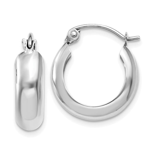 14k White Gold 4mm Round Hoop Earrings Gift for Women