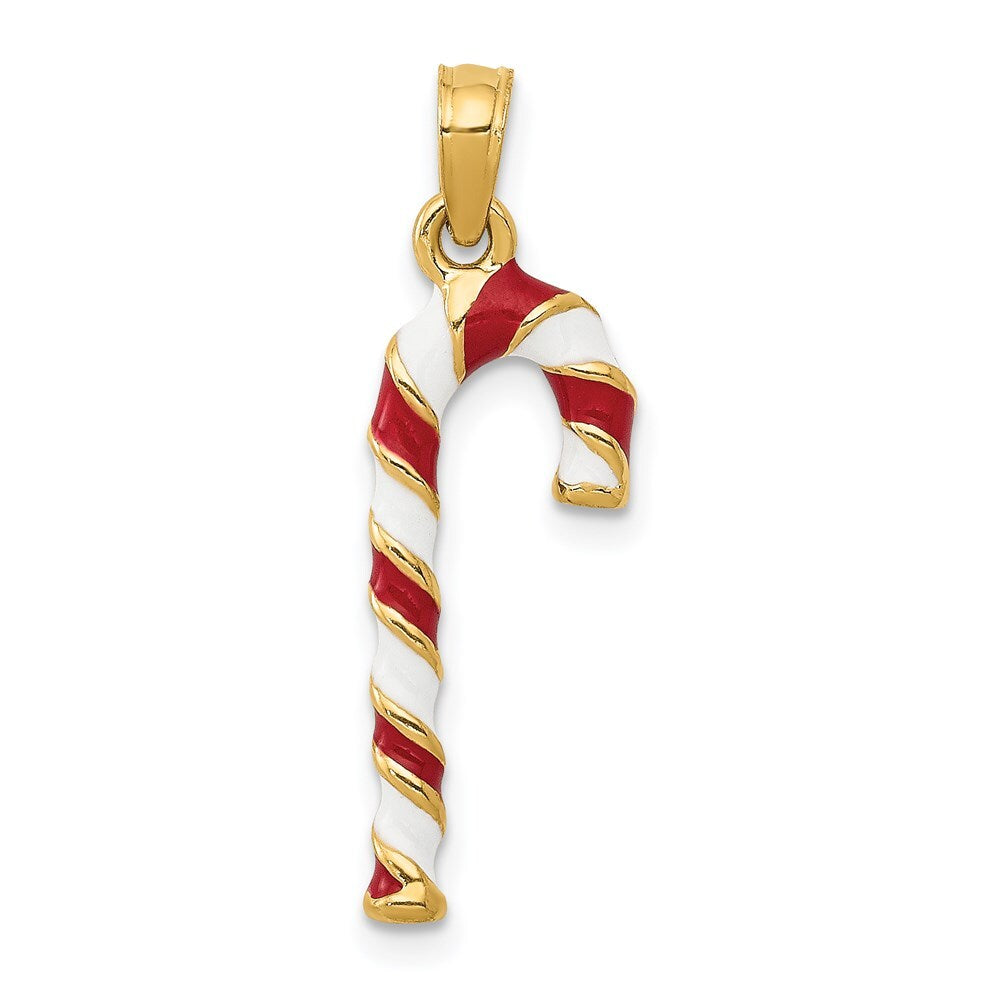 14k Yellow Gold 3D Enameled Candy Cane Charm Pendant for Women